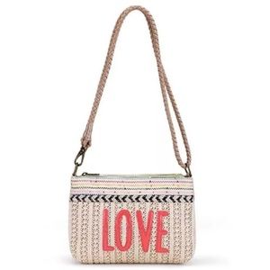 Sakroots Natural LOVE Straw Campus Mini Crossbody